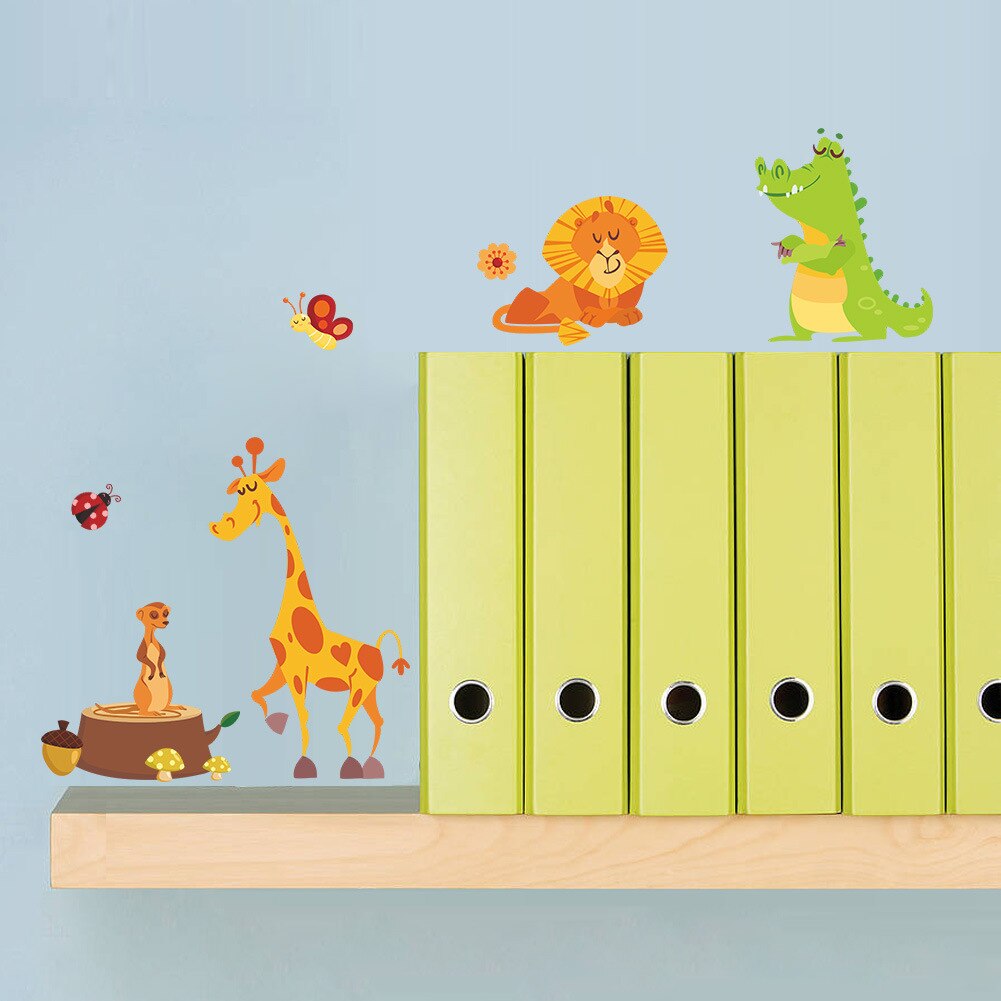 Funny Happy Zoo Cute Dinosaur Zebra Giraffe Snake Wall Stickers Kids Room Baby Home Decor Cartoon Animal Decals Diy Mural