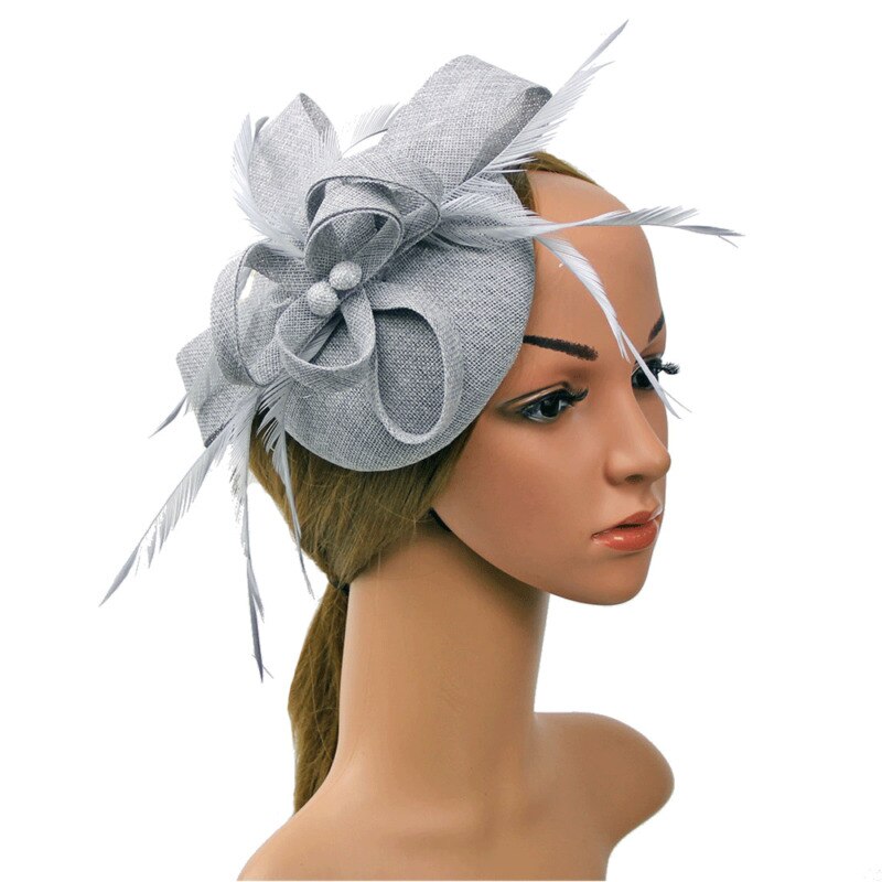 fascinante Clip de pelo diadema sombrero redondo velo de plumas boda Clip de pelo malla cóctel boda sombrero