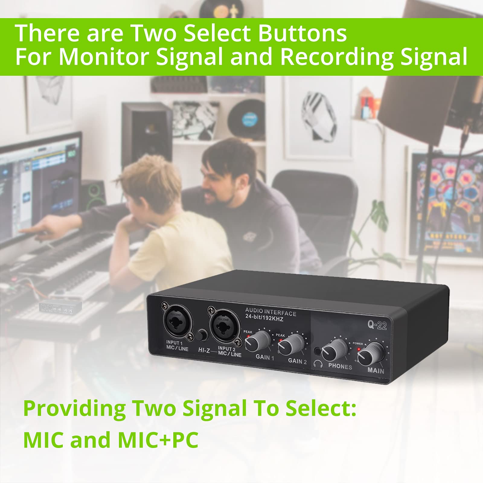 Interfaz de Audio Q-22, tarjeta de sonido con Monitor, mezclador de sonido, guitarra eléctrica para grabación en estudio en vivo, micrófono, alimentación fantasma de 48V