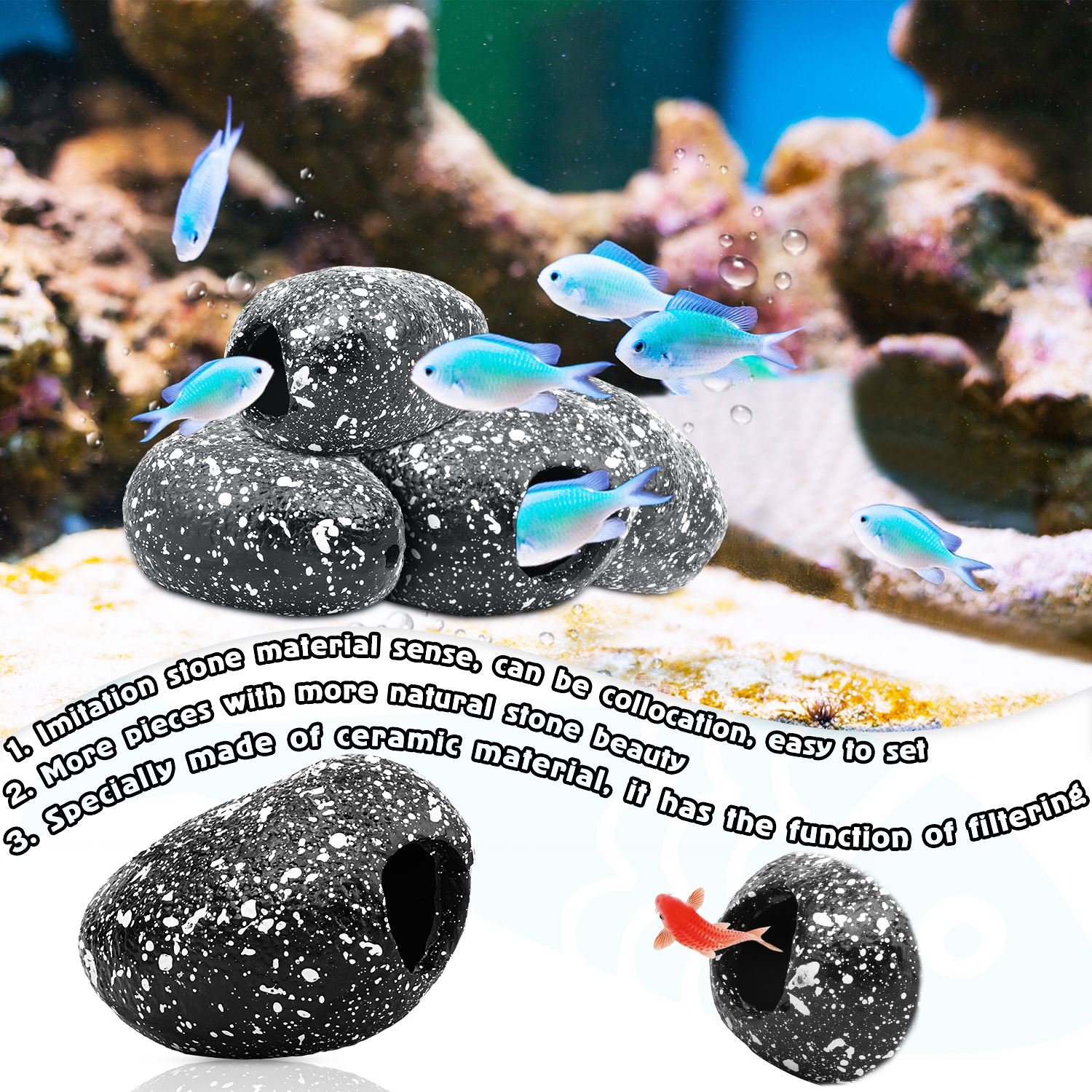 Cichlid Stone Aquarium Fish Tank Pond Ornament Decoration Fish Shrimp Breeding Rock Cave Ceramic Stones Akvaryum