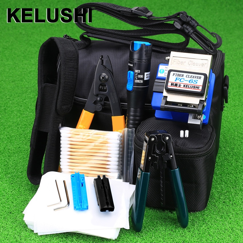 Kelushi 13 Pcs Praktische Ftth Glasvezel Tool Kit Met FC-6S Fiber Cleaver En 5Mw Visual Fault Locator Fiber optic Stripper