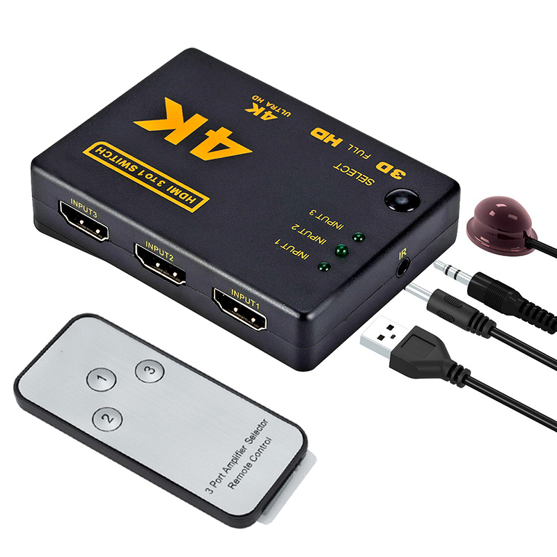 4K/2K/1080P HDMI-compatible Splitter 3 input 1 output Port Hub Video Switch Switcher Box for Display DVD HDTV for Xbox PS3 PS4