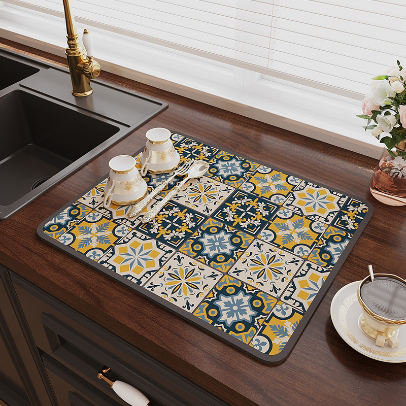 Tapis Super absorbant Vintage terre de diatomée cuisine vaisselle et égouttoir tapis évier absorbant séchage rapide tapis de Table antidérapant