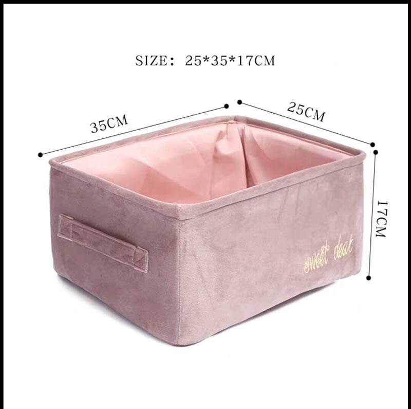 Velvet Storage Box Nordic Style Desktop Cosmetics Storage Basket Snack Book Sundries Storage Basket Organizer: Pink-m