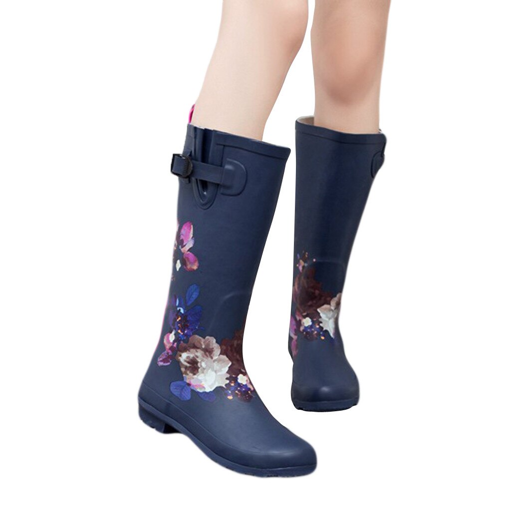 Womens Waterproof Rain Boots Full Length Floral Rubber Yard Garden Shoes Boots Midi Casual Soft Female Spring Boots