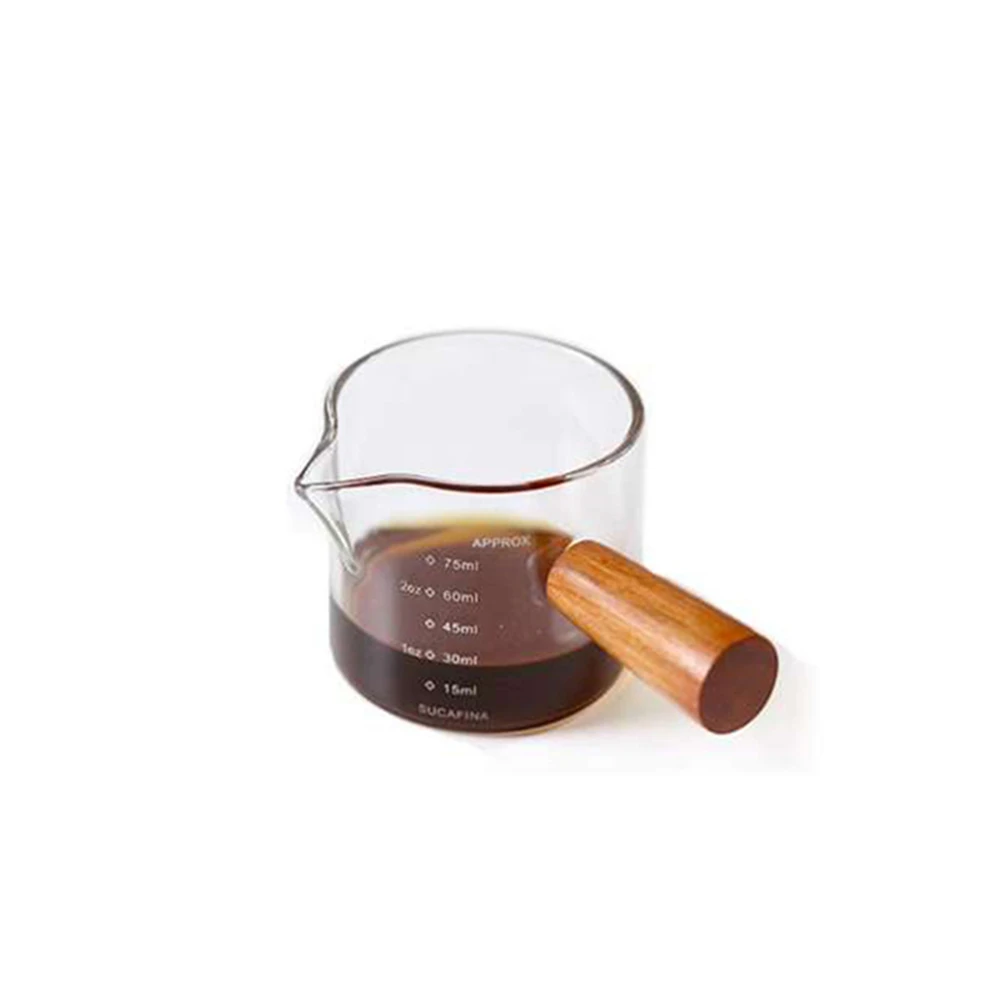 Misurino in vetro con manico in legno 1pc misurino per caffè caffè espresso in vetro doppia bocca singola caffè al latte tazza trasparente forniture per caffè: Luce Verde