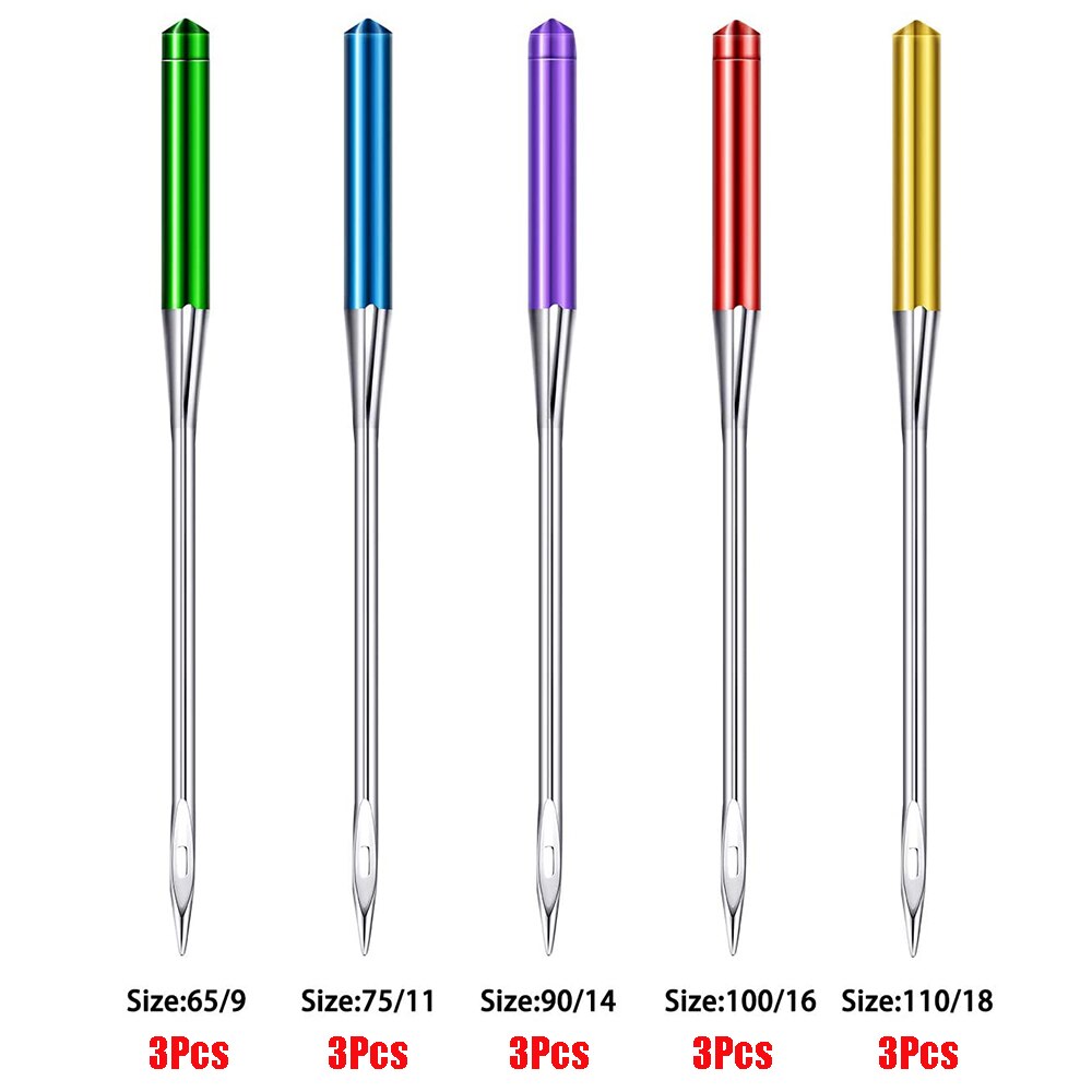 15 Uds agujas para máquina de coser 65/9 75/11 90/14 100/16 110/18 agujas universales para máquina de punto Regular para bordado de costura DIY: Default Title