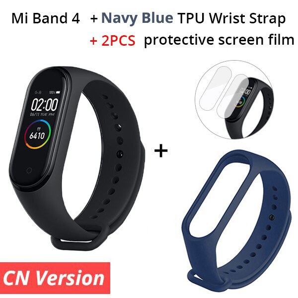 Original Xiaomi Mi Band 4 Smart Bracelet 3 Color AMOLED Screen Miband 4 Fitness Traker Bluetooth Smartband: CN n NavyBlue Strap