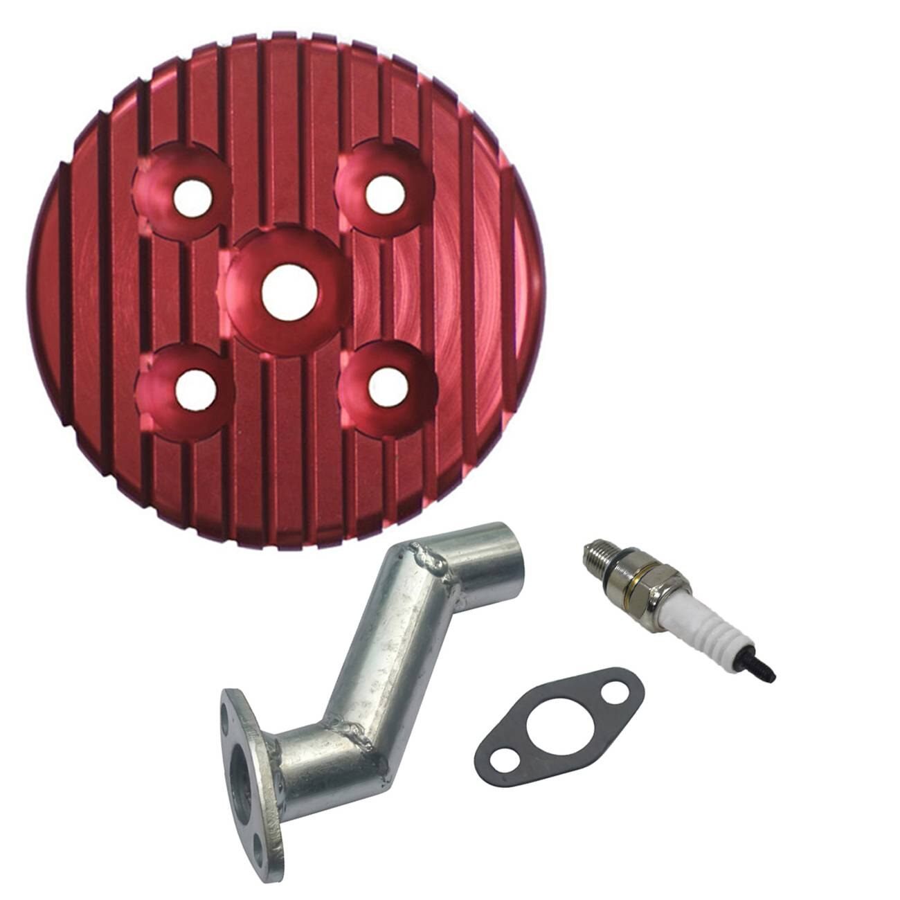 CNC Cylinder Head &amp; Intake Manifold &amp; Spark Plug For 80cc Motorized Bike: Red
