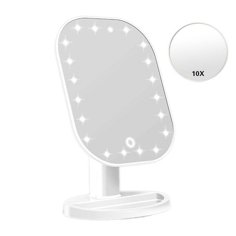 LED Mirror Touch Screen Makeup Mirror Vanity Mirror With 20 LED Lights 180 Degree Adjustable Table Luxury Make Up Mirror: white and 10X