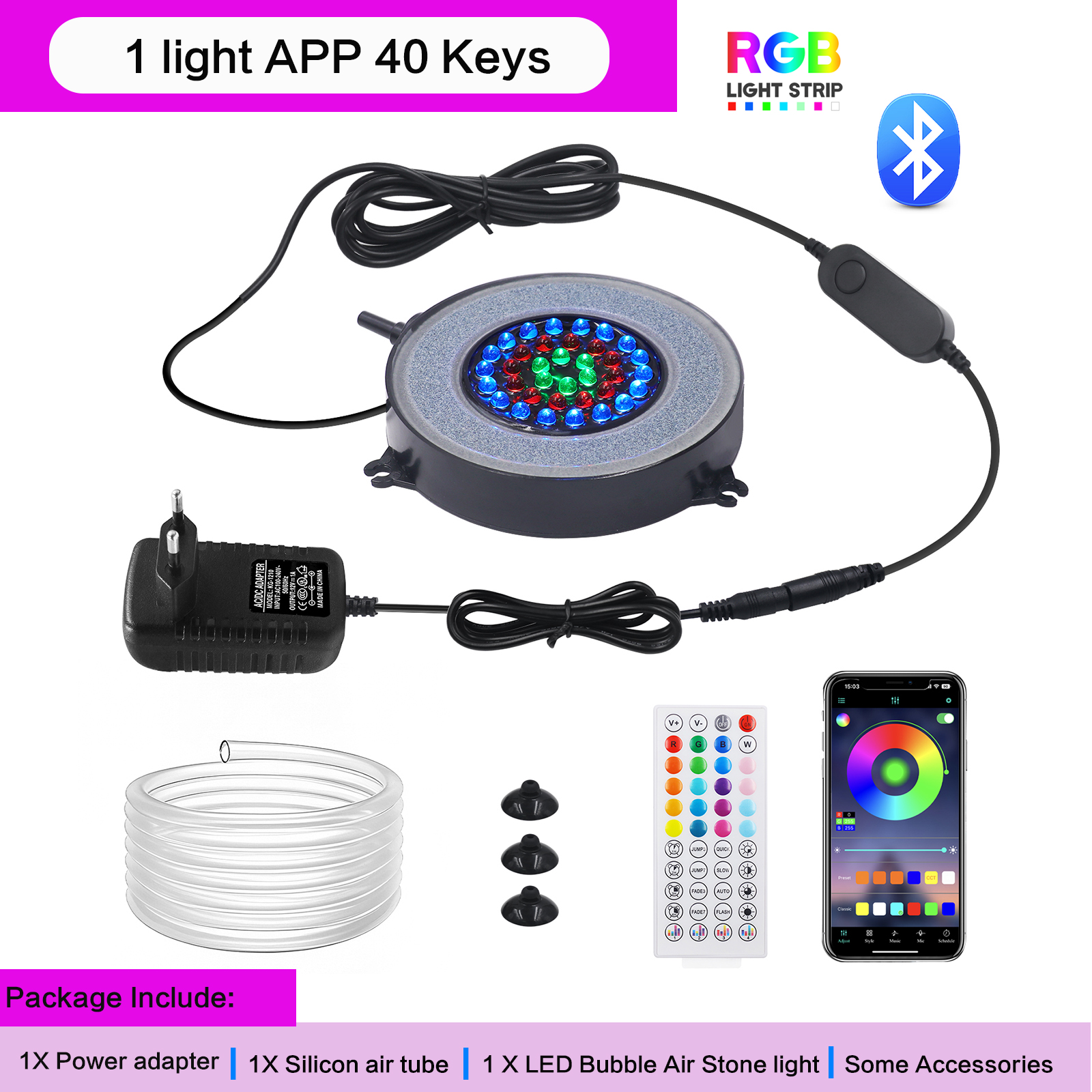 Onderwater Aquarium Licht Kleur Veranderend IP68 Waterdicht 36 LED Luchtlicht Aquarium Luchtbel Lamp Maken Zuurstof voor Aquarium: Goud / au plug