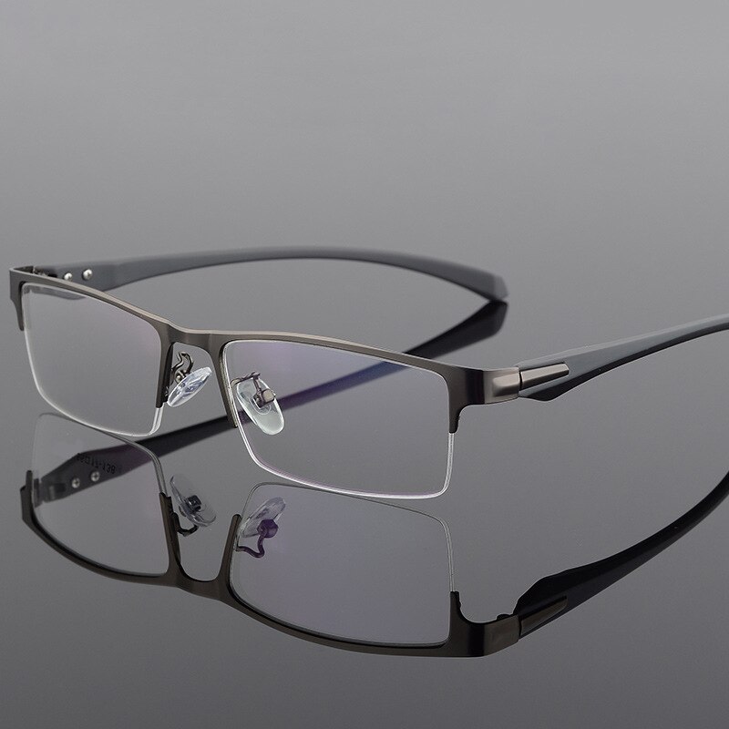Alloy Half Rim Rectangle Glasses Frame Men TR90 Temple Superlight Optical Eyeglasses For Myopia And Hyperopia Eyewear DD1616: Gray