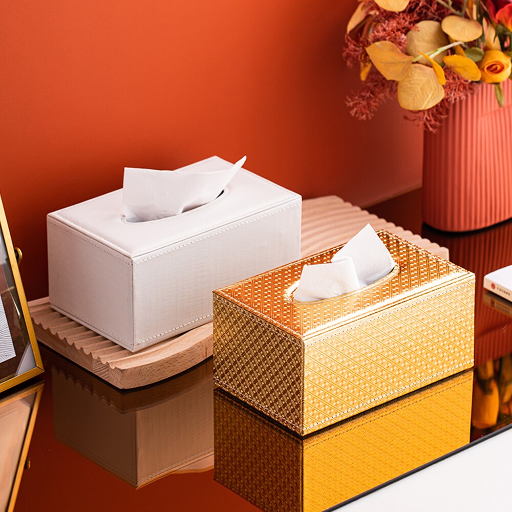 Golden Tissue Doos Lederen Home Decor Wit Home Office Opslag Servet Tissue Houder Servetten Tissue Papier Case