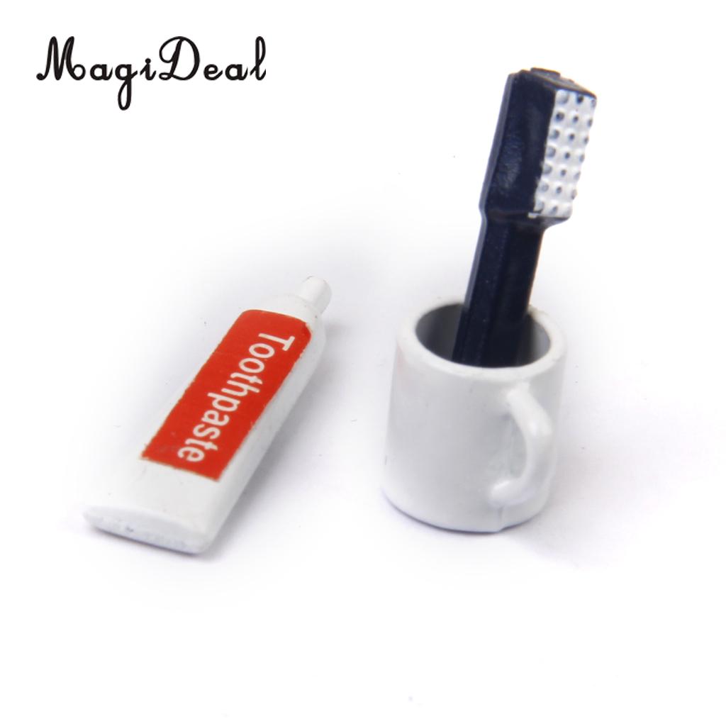 Magideal 3 Stks/set 1/12 Poppenhuis Badkamer Miniatuur Tandenborstel Tandpasta Cup Kinderen Pretend Play Toy