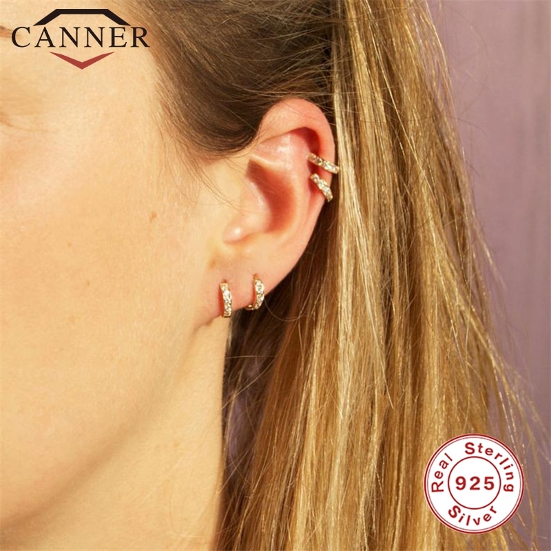 européenne et américaine 8mm 925 en argent Sterling simple rangée Zircon petites boucles d'oreilles pour femmes cerceaux en argent