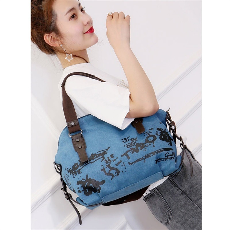 Vintage Graffiti Women Bag Canvas Handbag Female Famous Shoulder Bag Ladies Tote Large Crossbody Sac a Main bolsos Muje