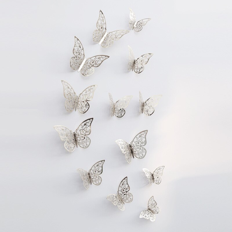 12 teile/los 3D PVC Schmetterling Zauberstab Aufkleber Kühlschrank Aufkleber für freundlicher Zimmer Dekoration und Badezimmer Dekor: Silber- C