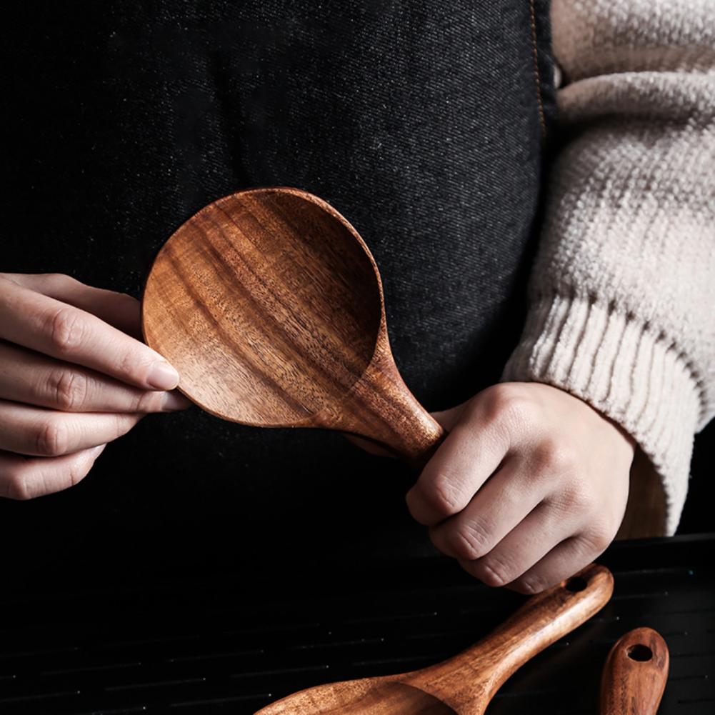 Short Handle Exquisite Practical Kitchen Wooden Rice Spoon Sturdy Rice Scoop Eco-friendly for Cooking