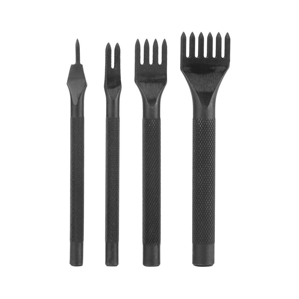 Lær Punch Meisel Aleekit - Stål - DIY Håndlaget Sømverktøy: 4 stk sett svart
