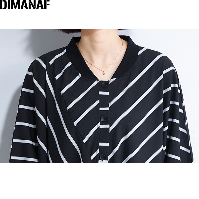 Dimanaf kvinder sommerkjole plus size femme dame vestido løs stort stort tøjprint stribet sort afslappet kjole med flagermusærmer