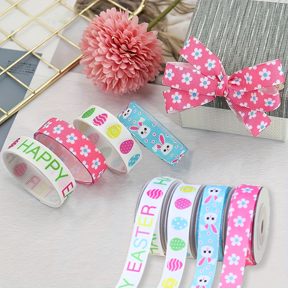 Vrolijk Pasen Lint Paasdecoratie 2025 voor thuis Polyester Cadeaupapier Lint DIY Ambachten Vrolijk Pasen Feestartikelen