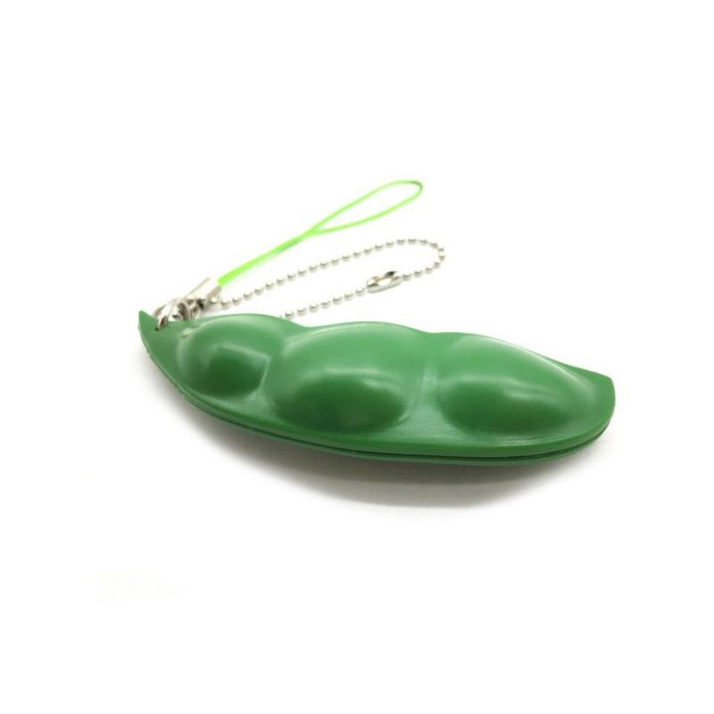 Extrudering ärtböna sojabönor edamame stressavlastning leksak nyckelring söt kul nyckelring ring paty väska charms prydnad: 1pc
