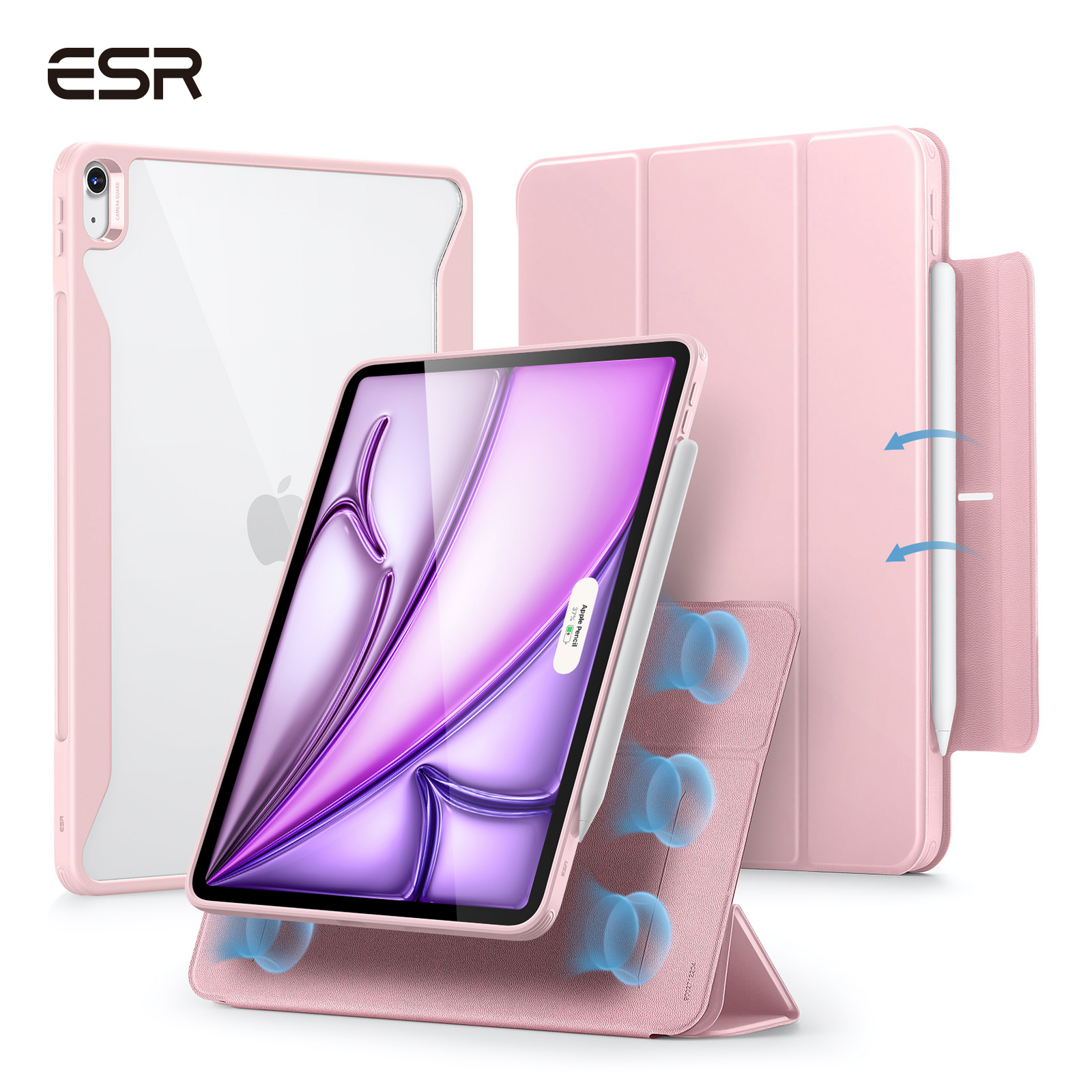 ESR para iPad Air 13/11 pulgadas (2025/2024) M3/M2 con portalápices soporte Vertical cubierta magnética extraíble para Air 5/4: 6 / Rosa