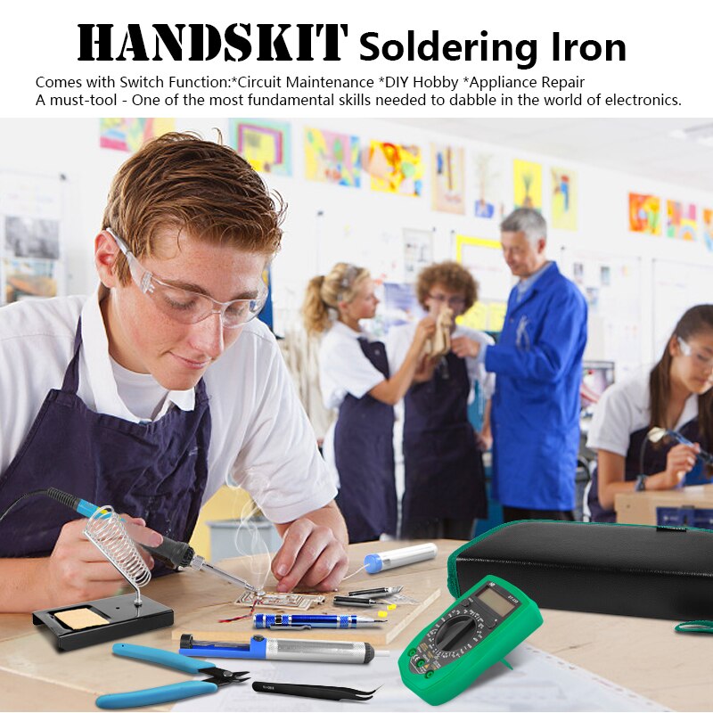 handskit soldering Iron Kit 60W Adjustable Temperature Welding Tool, Digital Multimeter,Soldering Iron Tips, Desoldering Pump