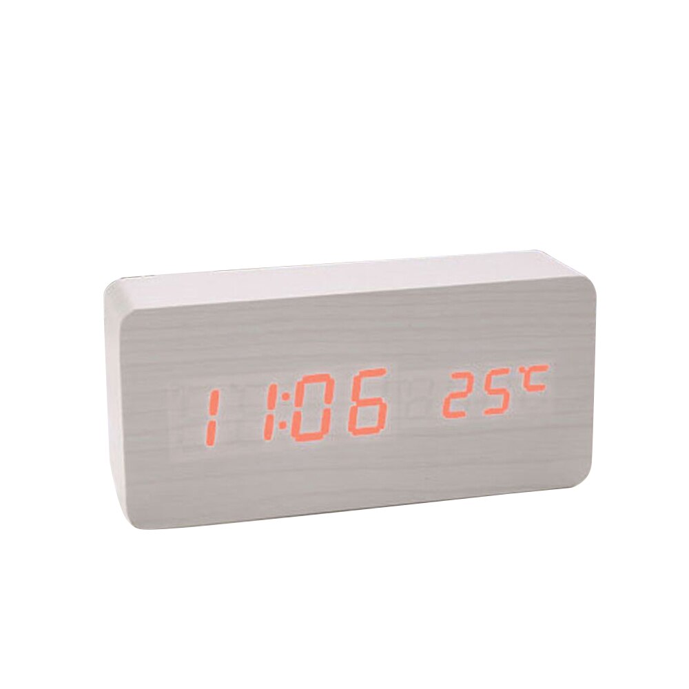 Wooden Alarm Clock Sound Control LED Digital Alarm Clock Electronic Temperature Display Desk Table Clock Auto Brightness Adjust