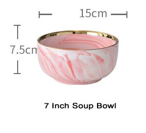 1pc pink marmor keramisk middagstallerken risnudler salatskål suppe tallerkener frugt spisestel sæt hjemmeservice køkken kok: 7 tommer suppeskål