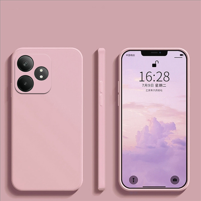 Pour Realme GT 6 étui Realme GT 6 couverture liquide Silicone plaine TPU Anti-chute téléphone protecteur couverture Realme GT 6 T étui: ABS / Violet Rose