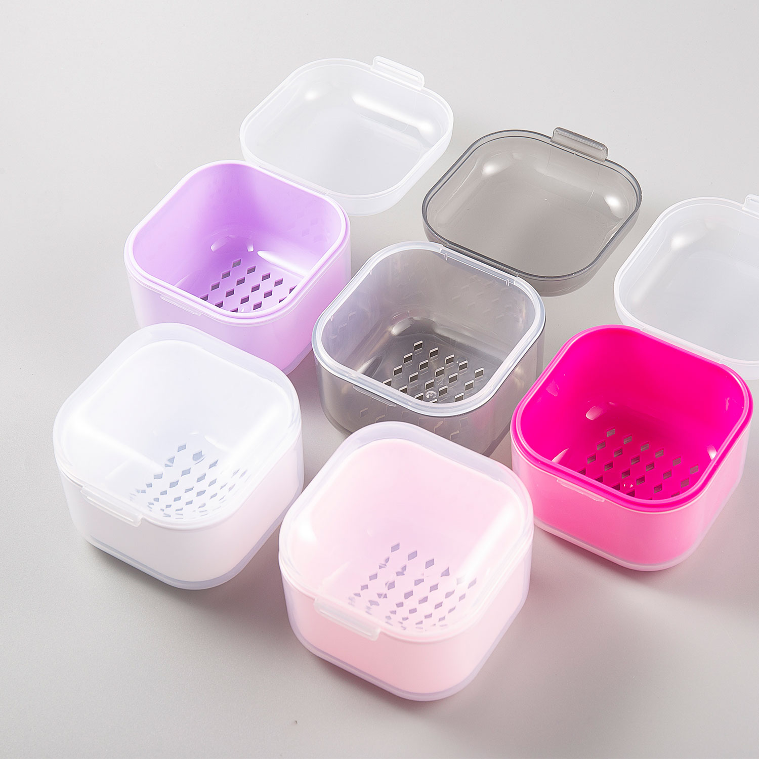 Brocas quadradas de dupla camada para filtragem de unhas, caixa de desinfecção de imersão, ferramentas para unhas, estojo de armazenamento, escova de manicure, recipiente de limpeza