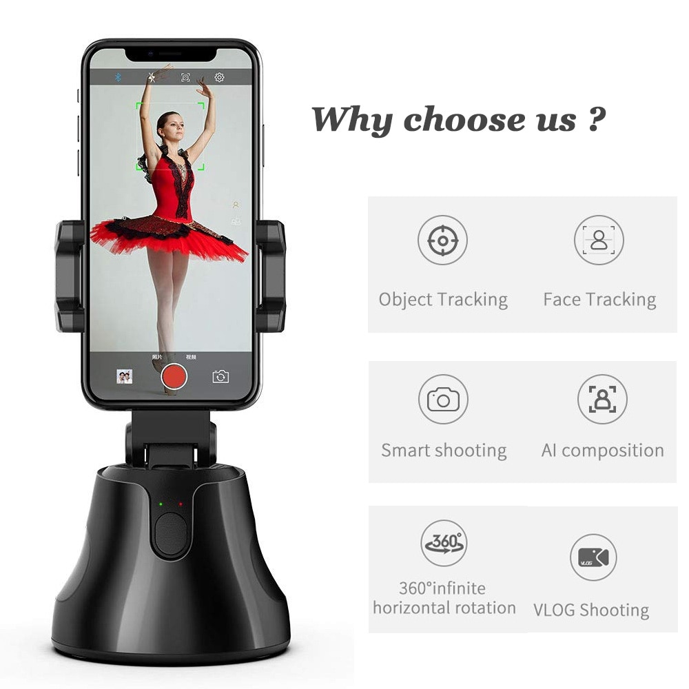 360 Draait Auto Gezicht & Object Tracking Vlog Schieten Smartphone Mount Houder Met Innovatieve Object Tracking Door Gratis Mobiele App