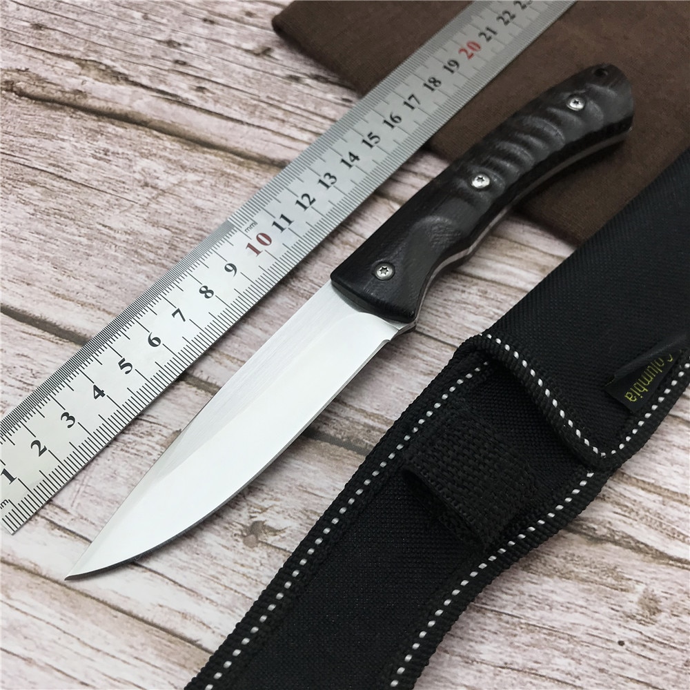 Fixed Blade Knife 5CR13MOV Stainless Steel Blade Straight Knife Black Ebony Handle Nylon Knife Sheath