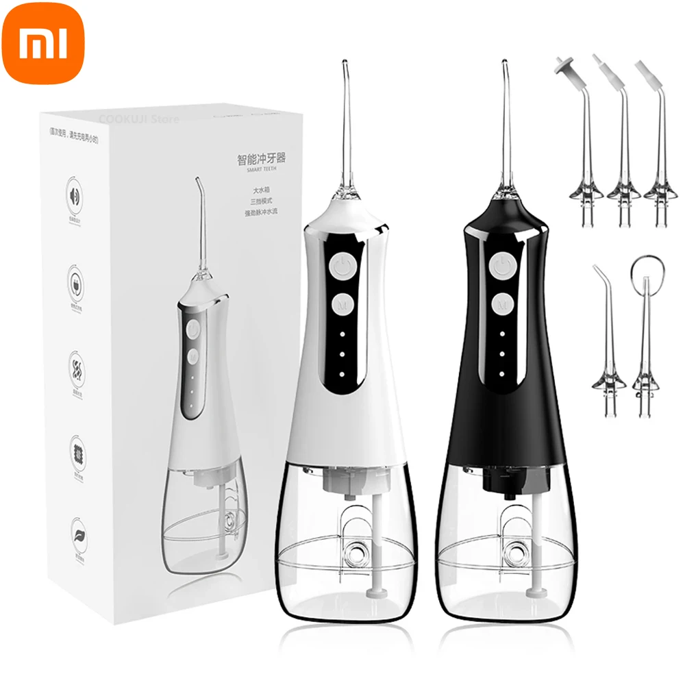 Xiaomi-irrigador Dental de agua, hilo Dental, selección de dientes, lavadora bucal, 5 boquillas, 3 modos, recargable por USB, tanque de 300ml