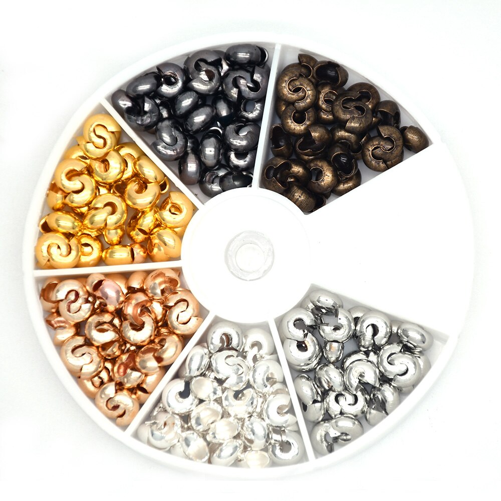 500pcs/Box 6 Colors 3mm Half Round Open Brass Crimp Beads Covers Knot Covers Beads End Tips for Jewelry Makings