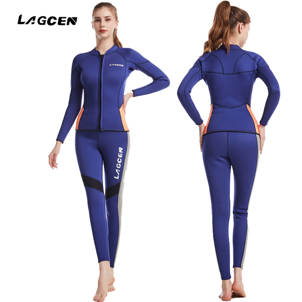 Traje de neopreno de manga larga para mujer, traje de buceo de 2,5 MM, conjunto de 2 piezas para surf y esnórquel, cálido y frío