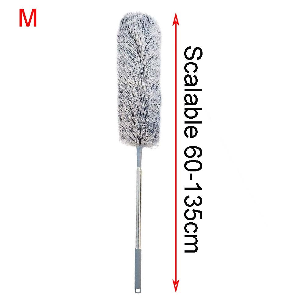 Ekstra lang mikrofiber støvsuger med teleskopisk forlængerstang og bøjeligt vaskbart hoved, fnugfri støvsuger til rengøringsværktøj til hjemmet: Skalerbar 60-135cm