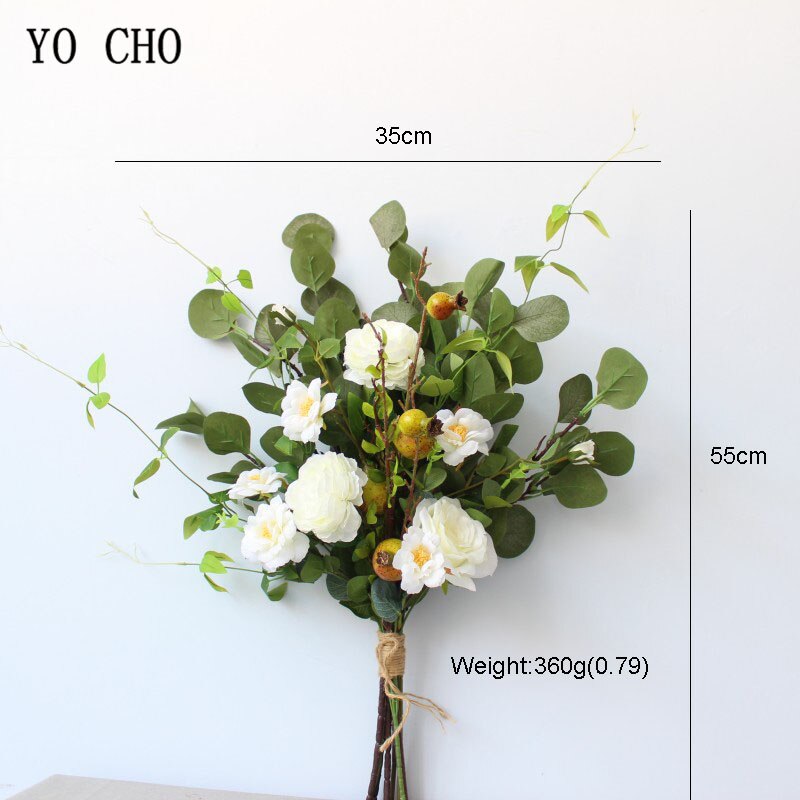 YO CHO ramo de novia de la boda de flor de rosa de seda Artificial . Exclusivo. Oliva hojas de eucalipto Festival de la decoración de la boda