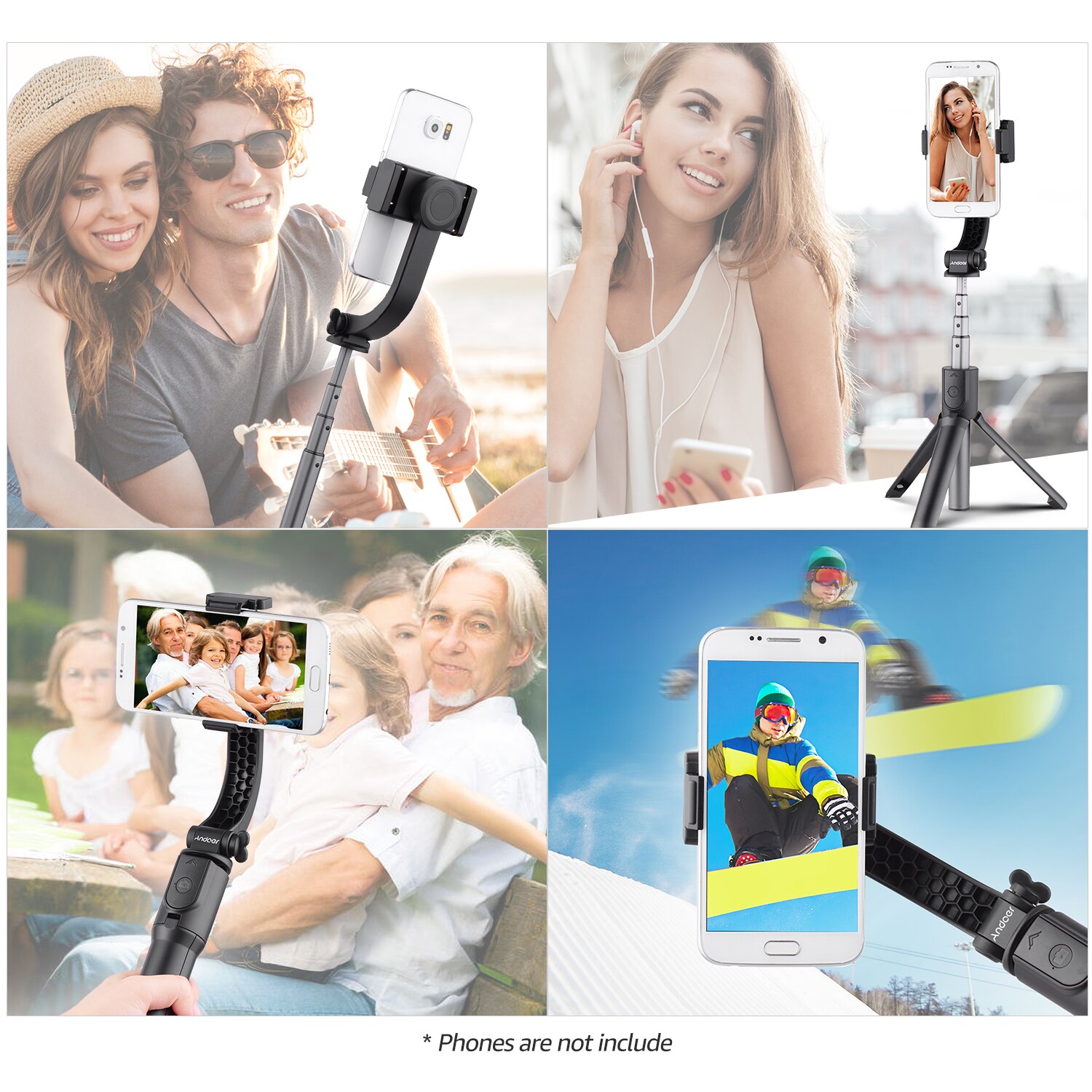 Andoer 3-In-1 Uitschuifbare Smartphone Gimbal Stabilizer + Selfie Stok + Tripod Stand Voor Live Vlogging Video voor Smartphones