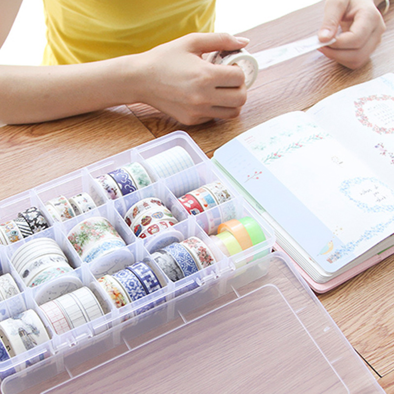 Caja de almacenamiento transparente de rejilla para cinta adhesiva Washi, 8/15/24/36, bolígrafos para artículos variados, organizador de escritorio para manualidades DIY, contenedores