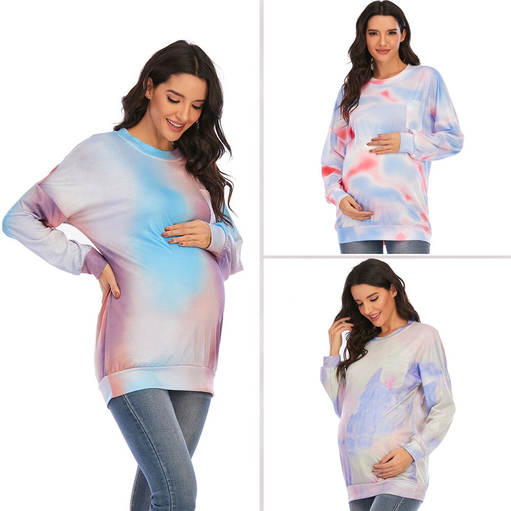 Mutterschaft Kleid T-Shirt Rundhals Druck Mutterschaft Homewear Kleidung Schwangere Frauen Top Mutterschaft Shirts