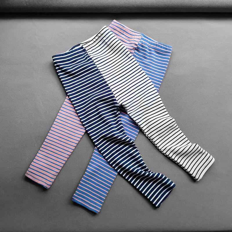 Leggings con impunture a righe per bambina primavera autunno bambini ragazze cotone maglia elasticità pantaloni Slim abbigliamento per bambini