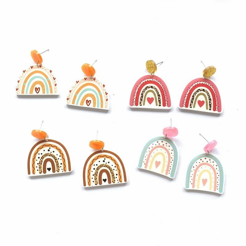 Donarsei moda colorido arco-íris brincos para as mulheres bonito dos desenhos animados nuvem coração gota balançar brincos presente