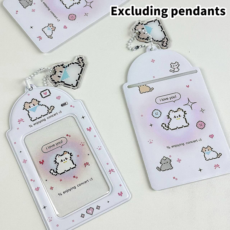 Soporte para tarjetas de fotos de gato de dibujos animados, decoración creativa de , álbum de fotos de ídolo, fundas protectoras, estuche de almacenamiento de tarjetas colgante: plum