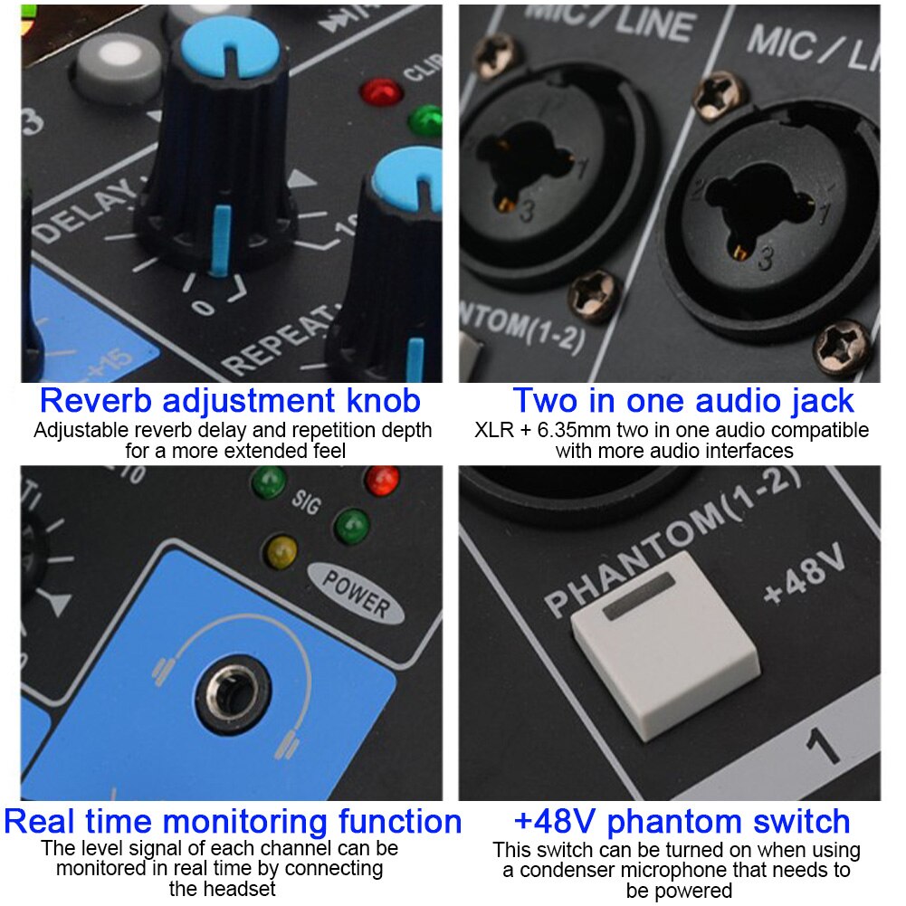 DJ Small KTV Audio Mixer Mixing Console Portable Karaoke Stereo Bluetooth Record Home Sound Card 4 Channel USB