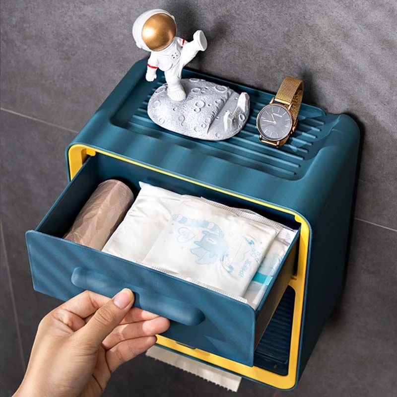 Toilet Paper Holder Wall-Mounted Waterproof Double Layer Storage Box Roll Tube for Toilet Paper Bathroom Accessories