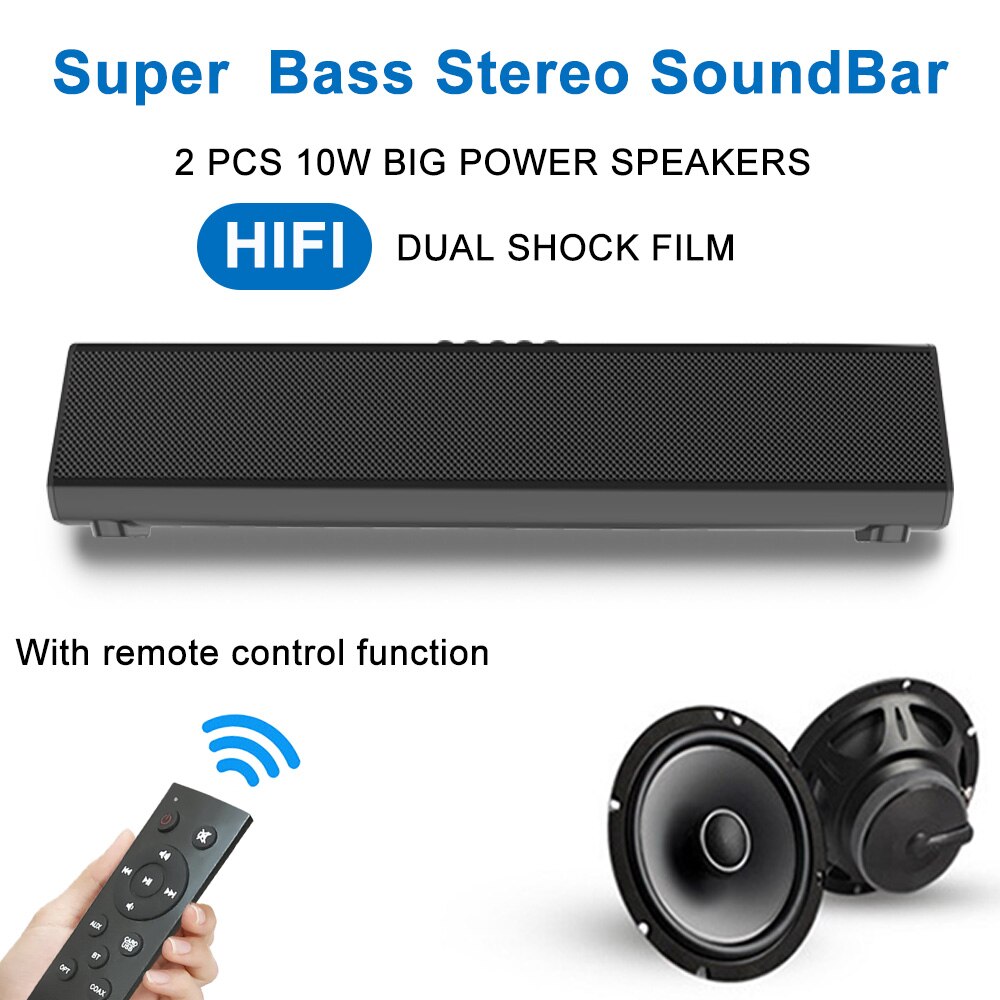 Top S16 20W Hifi Draadloze Bluetooth Speaker Pc Tv Home Theater Aux Spdif Stereo Soundbar Subwoofer Super Bass Luidspreker