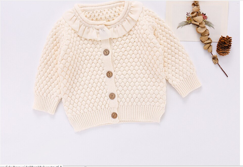 Manteau pull classique à col rond pour bébé fille, vêtement de printemps à fermeture côtelée à simple boutonnage et à volants: b / 12M