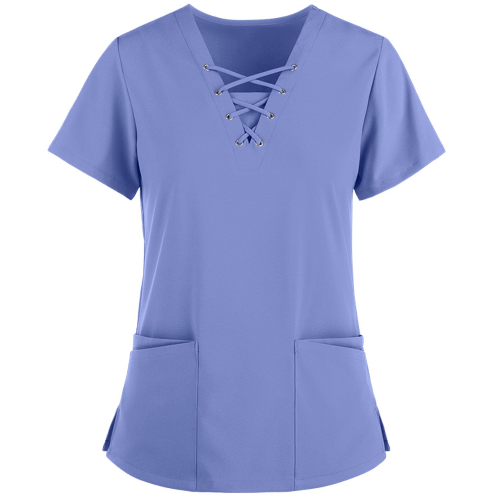 De talla grande de las mujeres manga corta con cuello en V de Tops de Color liso de uniforme de trabajo camisetas transpirable ropa de protección clínica